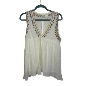 By Together Sleeveless Embroidered Deep V Neck Blouse, Size L